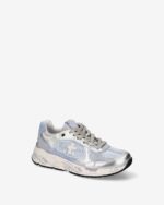 Sneakers Premiata Donna in Camoscio e Rete Traforata Azzurra e Pelle Argento art. Mased 8205 - immagine 4