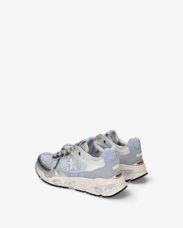 Sneakers Premiata Donna in Camoscio e Rete Traforata Azzurra e Pelle Argento art. Mased 8205, foto 5 di 5