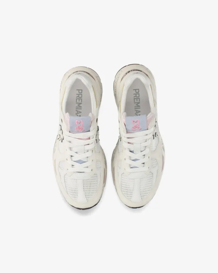 Sneakers Premiata Donna in Tela Traforata Bianca e Camoscio Avorio art. Mased 8206, foto 5 di 5