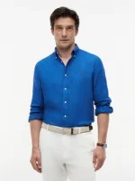 Camicia In Lino Regular Fit Uomo Tommy Hilfiger Blu Orbit art. MW0MW41530 C4U