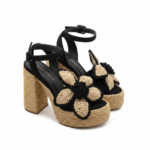 Sandali Paloma Barcelò Donna con Zeppa in Corda 14 cm e Plateau 4 cm in Camoscio Nero Dettaglio Fiore art. Tracy Suede Black - immagine 2