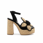 Sandali Paloma Barcelò Donna con Zeppa in Corda 14 cm e Plateau 4 cm in Camoscio Nero Dettaglio Fiore art. Tracy Suede Black