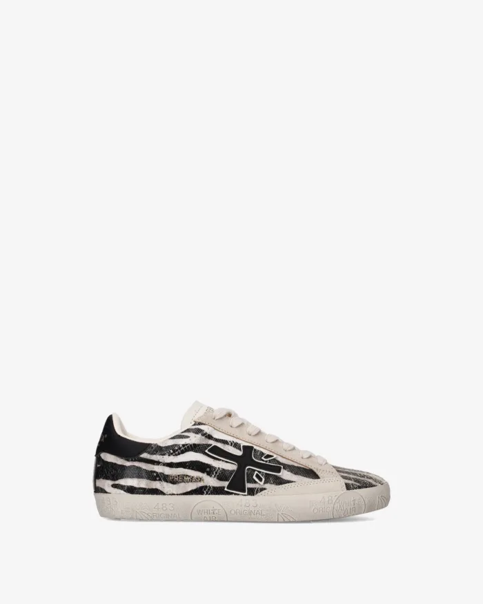Sneakers Premiata Donna in Camoscio Avorio e Paillettes Zebrate art. Stevend 8053, foto 1 di 5