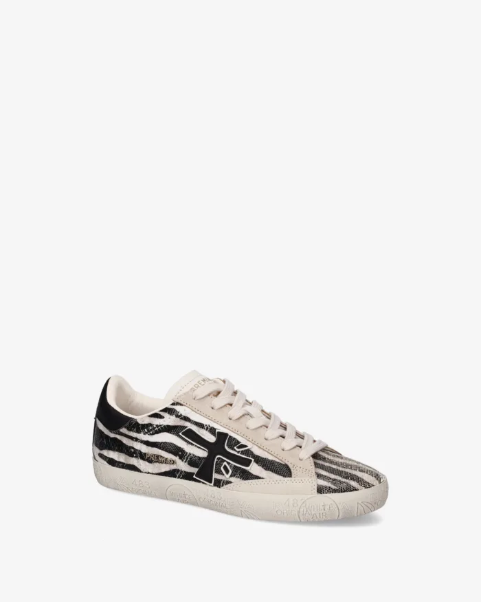 Sneakers Premiata Donna in Camoscio Avorio e Paillettes Zebrate art. Stevend 8053, foto 2 di 5