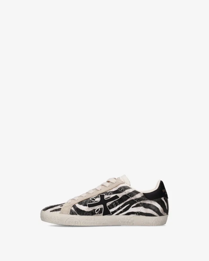 Sneakers Premiata Donna in Camoscio Avorio e Paillettes Zebrate art. Stevend 8053, foto 3 di 5