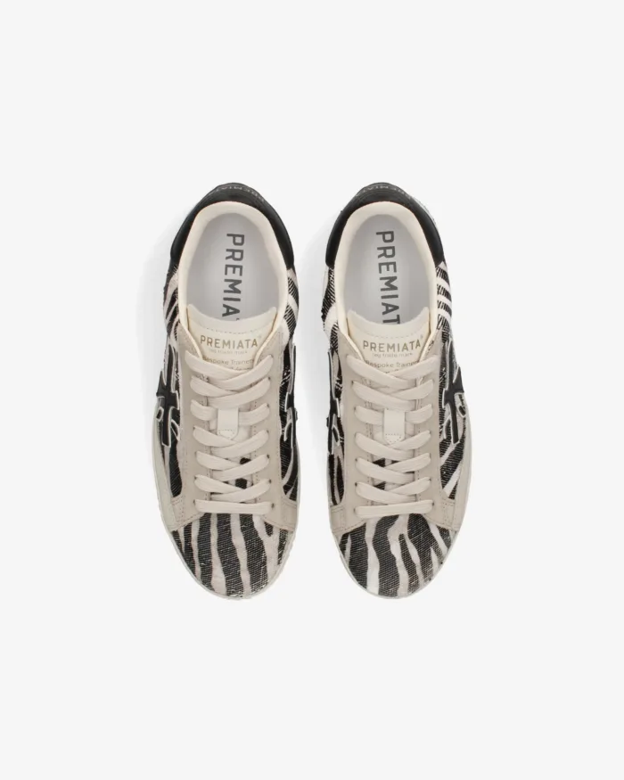 Sneakers Premiata Donna in Camoscio Avorio e Paillettes Zebrate art. Stevend 8053, foto 4 di 5
