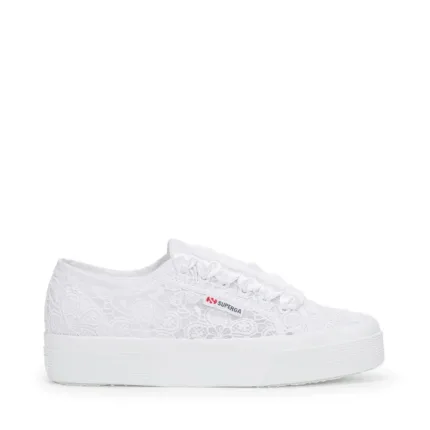 Sneakers Platform Superga Donna in Tela Macrame Bianca art. 2740 Flower Macrame