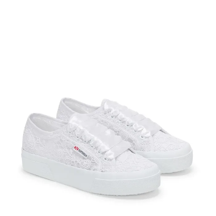 Sneakers Platform Superga Donna in Tela Macrame Bianca art. 2740 Flower Macrame, foto 2 di 5