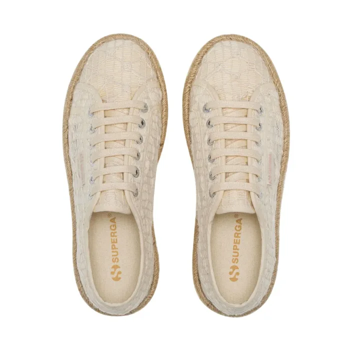 Sneakers Platform Superga Donna in Tela Avorio Crochet art. 2740 Platform Crochet Rope, foto 3 di 4