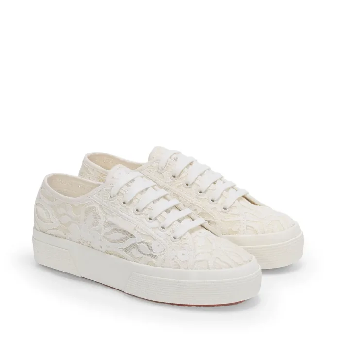 Sneakers Platform Superga Donna in Pizzo Macramè Avorio art. 2740 Platform Pizzo Macrame, foto 2 di 5