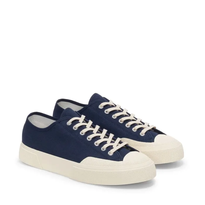 Sneakers Superga Uomo in Tela Blu Suola Bianca art. 2432 Works Low Cut Cotton Canvas Navy-Off White, foto 2 di 5