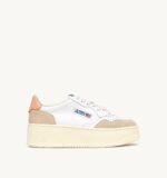 Sneakers Autry Platform Donna in Pelle Bianca e Camoscio con Spoiler Pesca art. PTLW LS13