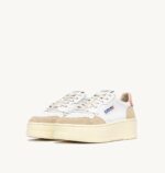 Sneakers Autry Platform Donna in Pelle Bianca e Camoscio con Spoiler Pesca art. PTLW LS13 - immagine 2