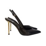 Slingback con Cinturino Regolabile alla Caviglia Ninalilou in Vernice Nera e Tacco Oro 11 cm art. 361250HL