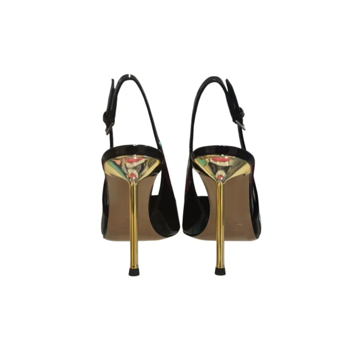 Slingback con Cinturino Regolabile alla Caviglia Ninalilou in Vernice Nera e Tacco Oro 11 cm art. 361250HL, foto 4 di 4