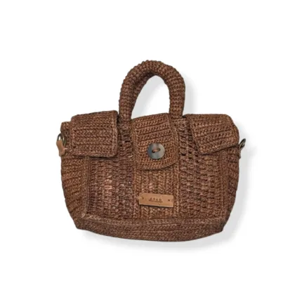 Borsa a Mano piccola AFAR in Raffia Marrone con Tracolla rimovibile art. Grace S Rum