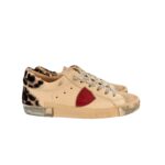 Sneakers Donna Philippe Model Paris Prsx In Pelle Bianca Linguetta in Camoscio e Spoiler in Cavallino Maculato cod. PRLD VXA1