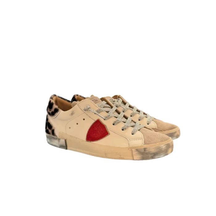 Sneakers Donna Philippe Model Paris Prsx In Pelle Bianca Linguetta in Camoscio e Spoiler in Cavallino Maculato cod. PRLD VXA1, foto 2 di 4