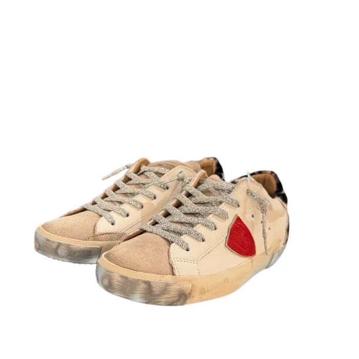 Sneakers Donna Philippe Model Paris Prsx In Pelle Bianca Linguetta in Camoscio e Spoiler in Cavallino Maculato cod. PRLD VXA1, foto 3 di 4