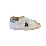 Sneakers Donna Philippe Model Paris Prsx In Pelle Bianca Linguetta In Glitter Oro Spoiler Salvia cod. PRLD VGA3
