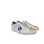 Sneakers Donna Philippe Model Paris Prsx In Pelle Bianca Linguetta In Glitter Oro Spoiler Salvia cod. PRLD VGA3 - immagine 2