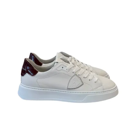 Sneakers Uomo Philippe Model Temple in Pelle Bianca Spoiler in Vernice Bordeaux art. BTLU V020