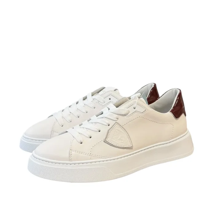 Sneakers Uomo Philippe Model Temple in Pelle Bianca Spoiler in Vernice Bordeaux art. BTLU V020, foto 3 di 4