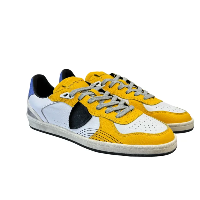 Sneakers Uomo Philippe Model PGAL In Pelle Bianca e Gialla Spoiler Indaco art. PGLU TV04, foto 2 di 5
