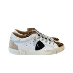 Sneakers Donna Paris Prsx Philippe Model in Pelle Bianca, Linguetta in Cavallino Maculato art. PRLD VXA2