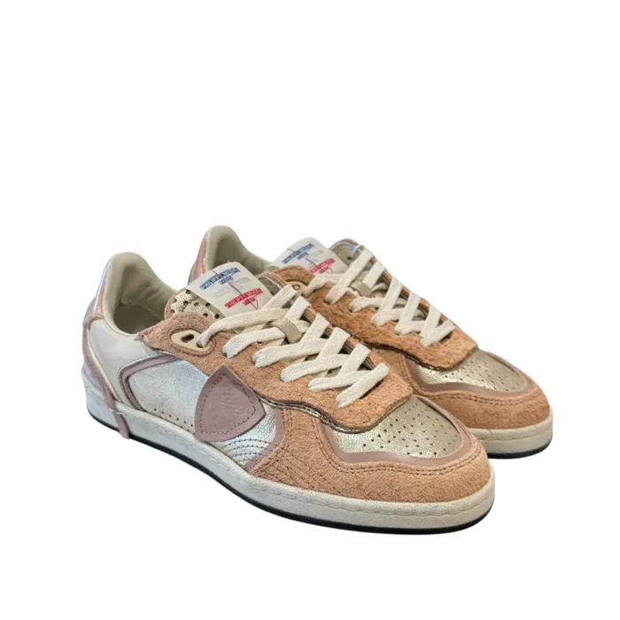 Sneakers Donna Philippe Model PGAL in Camoscio Rosa e Pelle Oro art. PGLD MXE2, foto 2 di 4
