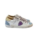 Sneakers Donna Philippe Model Paris Prsx In Pelle Bianca Linguetta in Camoscio Celeste Spoiler Beige cod. PRLD WX53