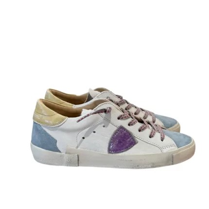 Sneakers Donna Philippe Model Paris Prsx In Pelle Bianca Linguetta in Camoscio Celeste Spoiler Beige cod. PRLD WX53