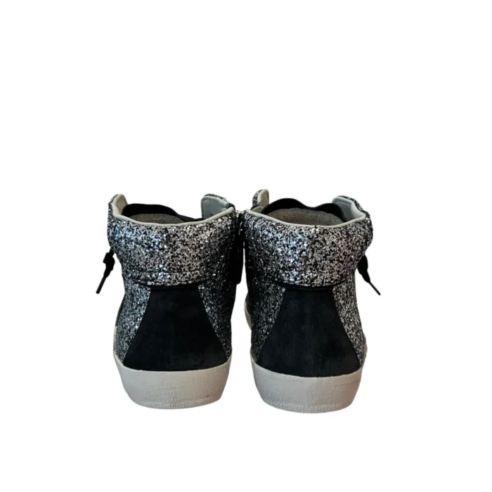 Sneakers Stivaletto Donna Philippe Model Paris Prsx High in Camoscio Nero Glitter Argento art. PRHD GG11, foto 4 di 4