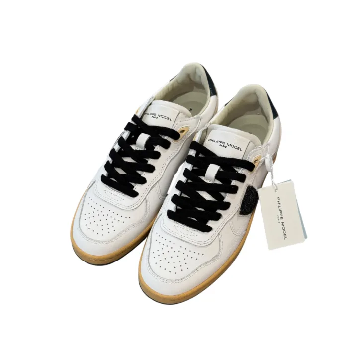 Sneakers Donna Philippe Model PGAL in Pelle Bianca Scudetto Glitter Spoiler Blu art. PGLD VG02, foto 3 di 4