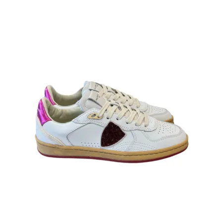 Sneakers Donna Philippe Model PGAL in Pelle Bianca e Spoiler Fucsia art. PGLD VG01