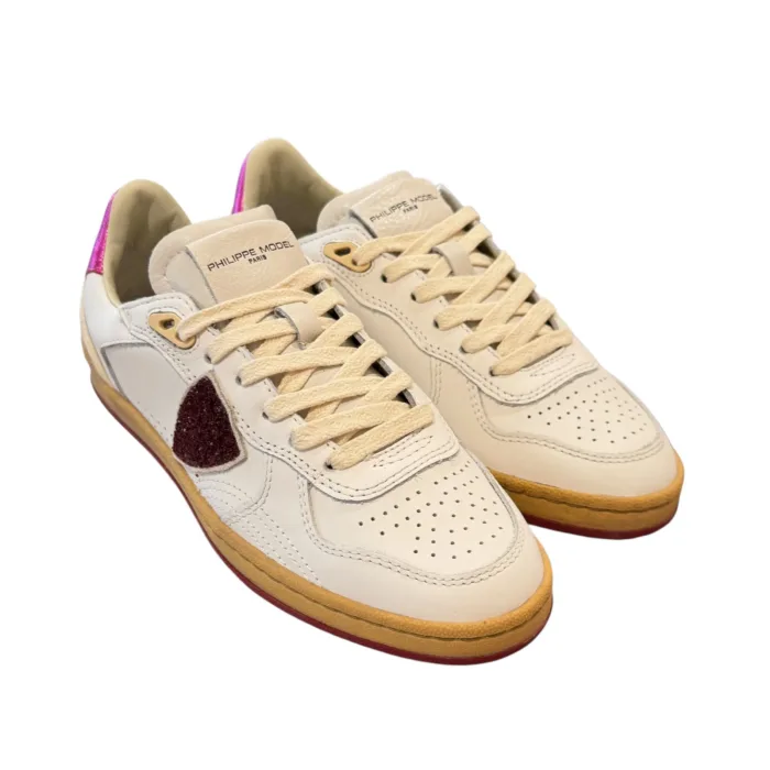 Sneakers Donna Philippe Model PGAL in Pelle Bianca e Spoiler Fucsia art. PGLD VG01, foto 2 di 4