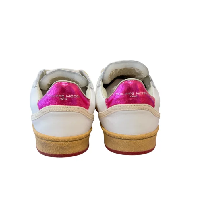 Sneakers Donna Philippe Model PGAL in Pelle Bianca e Spoiler Fucsia art. PGLD VG01, foto 4 di 4