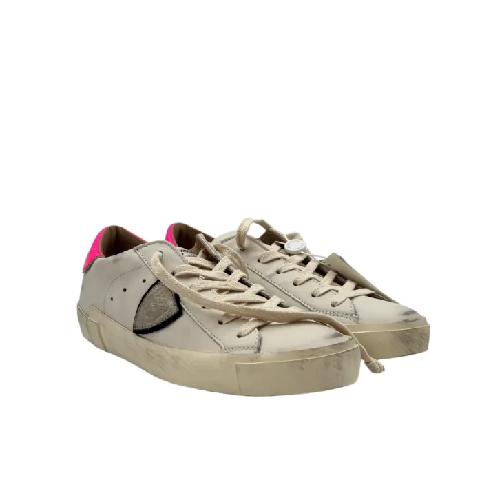 Sneakers Donna Paris Prsx Philippe Model in Pelle Bianca Spoiler Fucsia art. PRLD VP24, foto 2 di 5