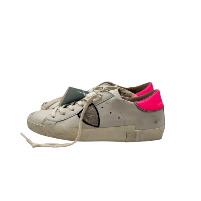 Sneakers Donna Paris Prsx Philippe Model in Pelle Bianca Spoiler Fucsia art. PRLD VP24, foto 4 di 5