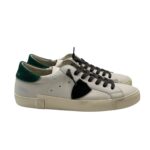 Sneakers Uomo Philippe Model Paris Prsx in Pelle Bianca Spoiler Verde Laccio Moro art. PRLU VD07