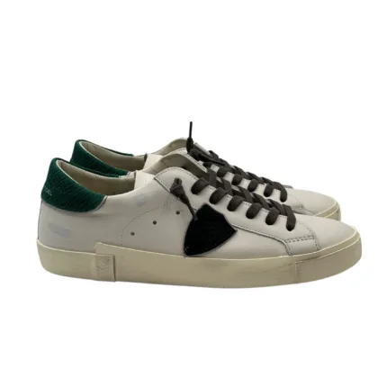 Sneakers Uomo Philippe Model Paris Prsx in Pelle Bianca Spoiler Verde Laccio Moro art. PRLU VD07
