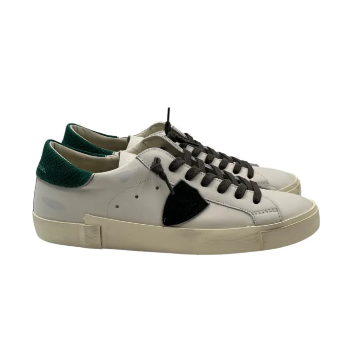 Sneakers Uomo Philippe Model Paris Prsx in Pelle Bianca Spoiler Verde Laccio Moro art. PRLU VD07, foto 1 di 4
