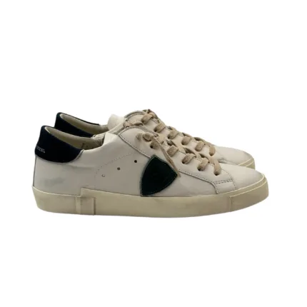Sneakers Uomo Philippe Model Paris Prsx in Pelle Bianca e Spoiler in Tessuto Blu art. PRLU VD06