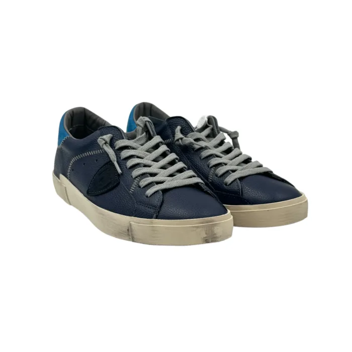 Sneakers Uomo Philippe Model Paris Prsx in Pelle Martellata Blu Spoiler Azzurro art. PRLU VZ11, foto 2 di 4