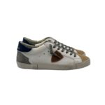 Sneakers Uomo Philippe Model Paris Prsx in Pelle Avorio,Spoiler Blu e Linguetta in Camoscio Beige art. PRLU WX57
