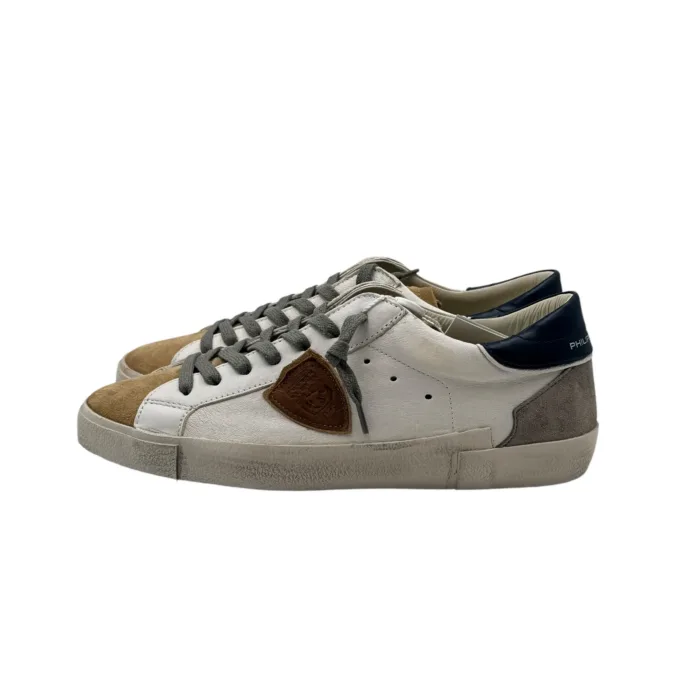 Sneakers Uomo Philippe Model Paris Prsx in Pelle Avorio,Spoiler Blu e Linguetta in Camoscio Beige art. PRLU WX57, foto 3 di 4