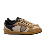Sneakers Donna Philippe Model PGAL in Pelle Bianca e Dettagli in Camoscio Beige e Glitter Blu art. PGLD XG01