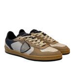 Sneakers Donna Philippe Model PGAL in Pelle Bianca e Dettagli in Camoscio Beige e Glitter Blu art. PGLD XG01 - immagine 2