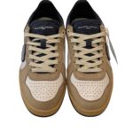 Sneakers Donna Philippe Model PGAL in Pelle Bianca e Dettagli in Camoscio Beige e Glitter Blu art. PGLD XG01 - immagine 3