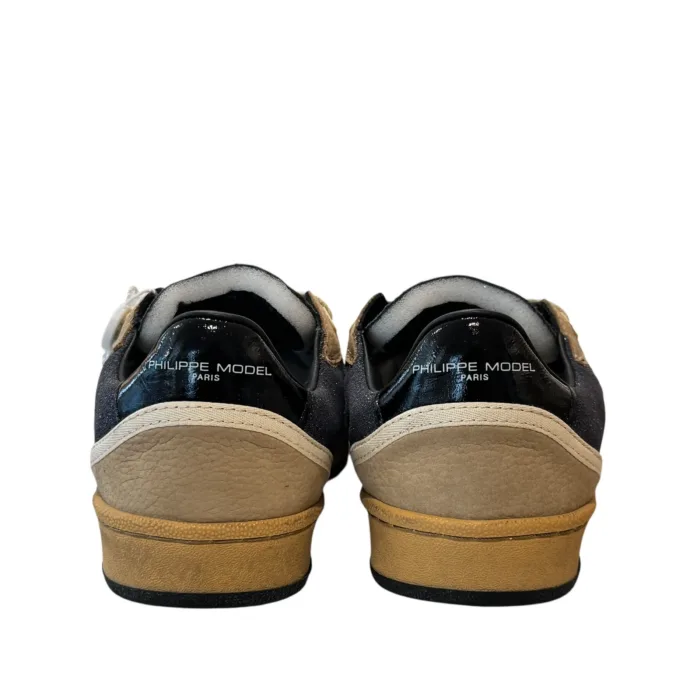 Sneakers Donna Philippe Model PGAL in Pelle Bianca e Dettagli in Camoscio Beige e Glitter Blu art. PGLD XG01, foto 4 di 4